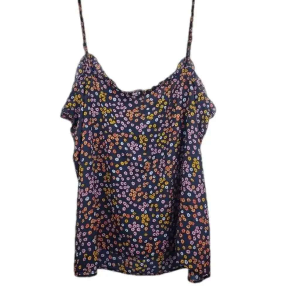 LOFT Black Floral Print Sleeveless Shirt XL Tank Top Flowy Camisole Lightweight
